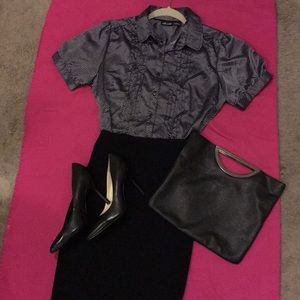 Silky black and white polka dot short sleeve top